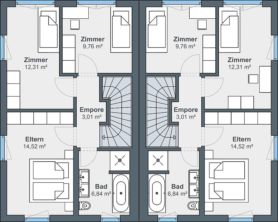 Grundriss: Obergeschoss Doppelhaus