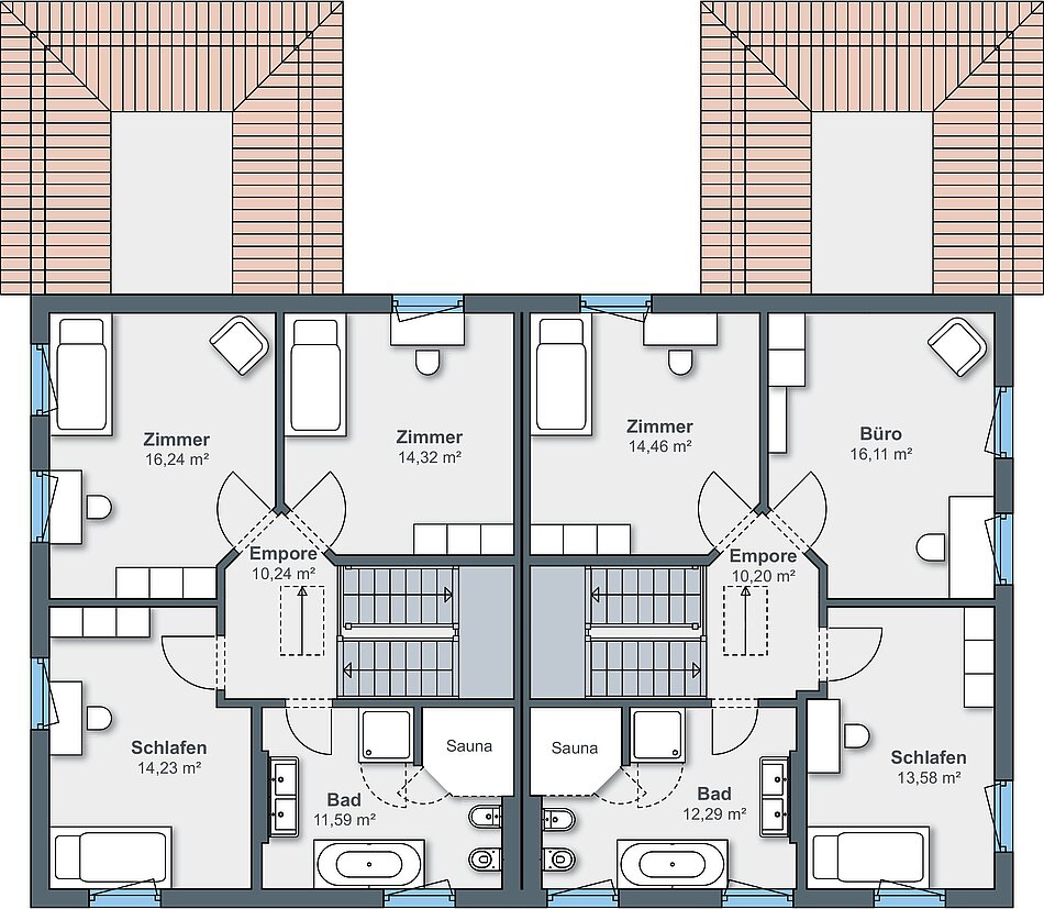Grundriss: Obergeschoss Doppelhaus