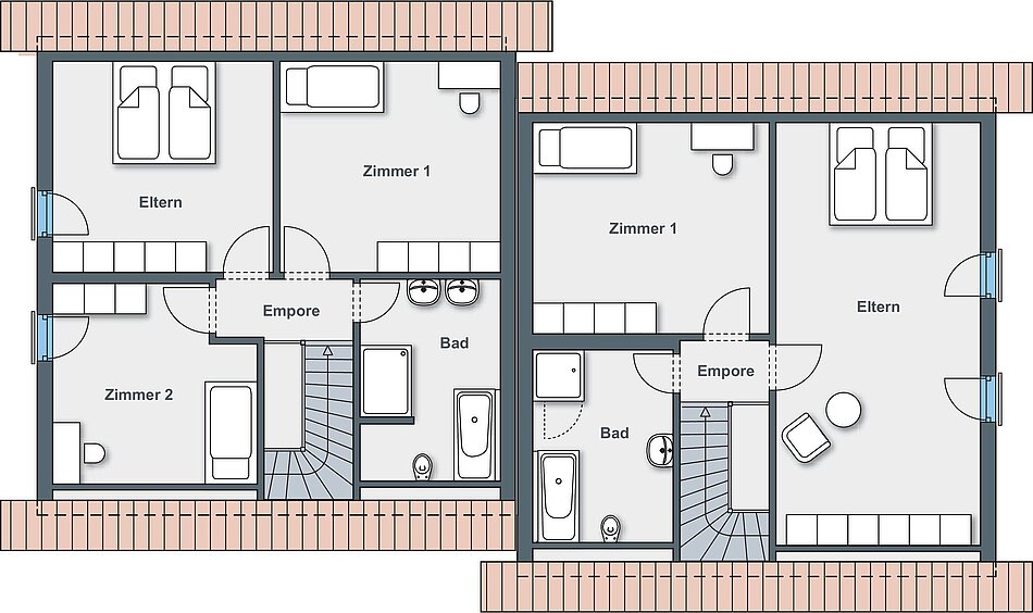 Grundriss: Obergeschoss Doppelhaus