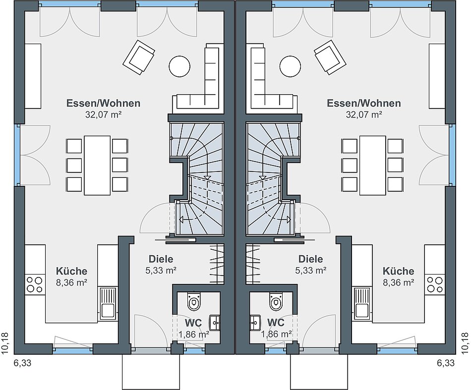 Grundriss: Erdgeschoss Doppelhaus