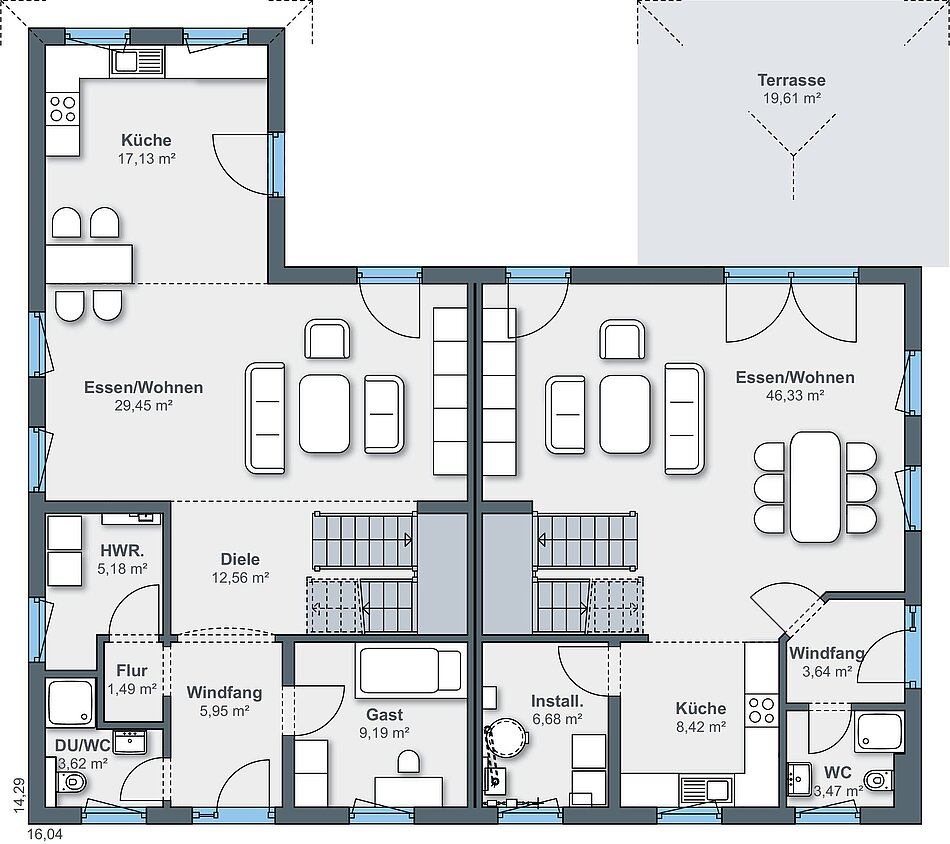 Grundriss: Erdgeschoss Doppelhaus