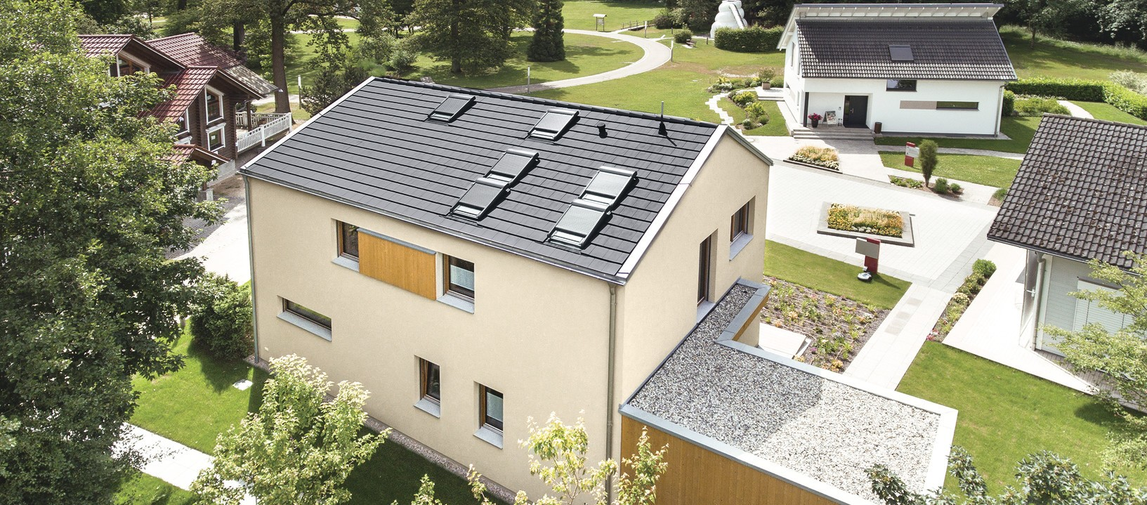 Luftaufnahme Haus sunshine im Erlenpark