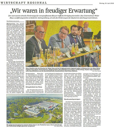 Mittelbadische Presse Wirtschaft regional vom 25. April 2022