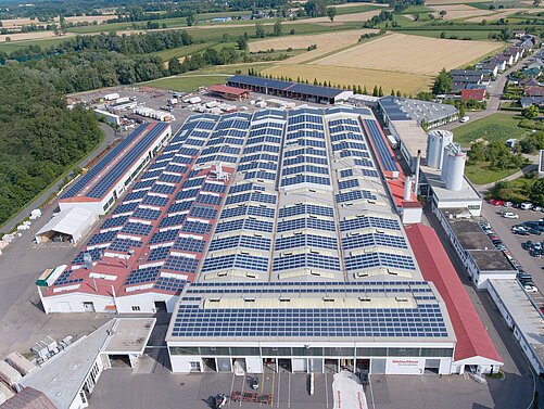 Luftaufnahme der Photovoltaik Anlage in Rheinau-Linx