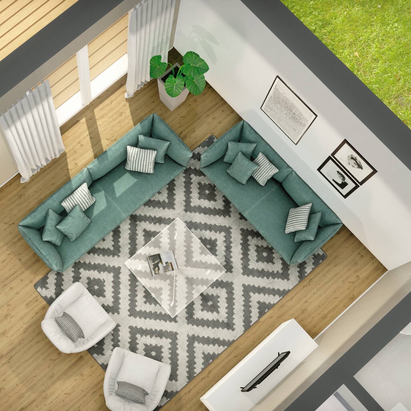 Detaillierte Gestaltung eines Wohnzimmers mit Fertighaus Konfigurator