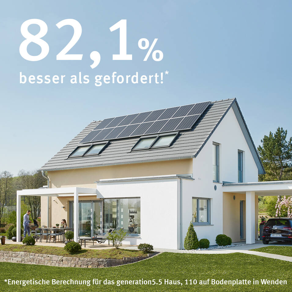 Energetische Berechnung 82,1% besser als gefordert Energetische Berechnung für das generation5.5 von WeberHaus - 82,1% besser als gefordert